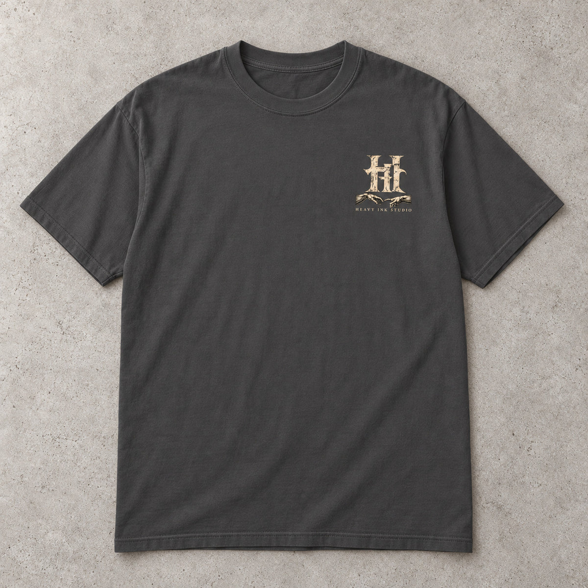 Creation No. 01 by Heavy Ink Studio in Graphite, full shirt front view.