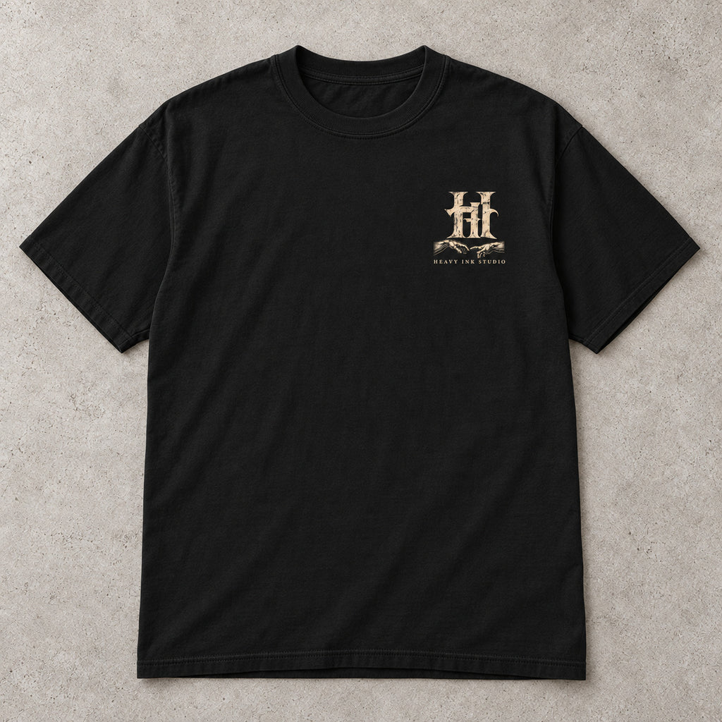 Creation No. 01 by Heavy Ink Studio in Black, full shirt front view.