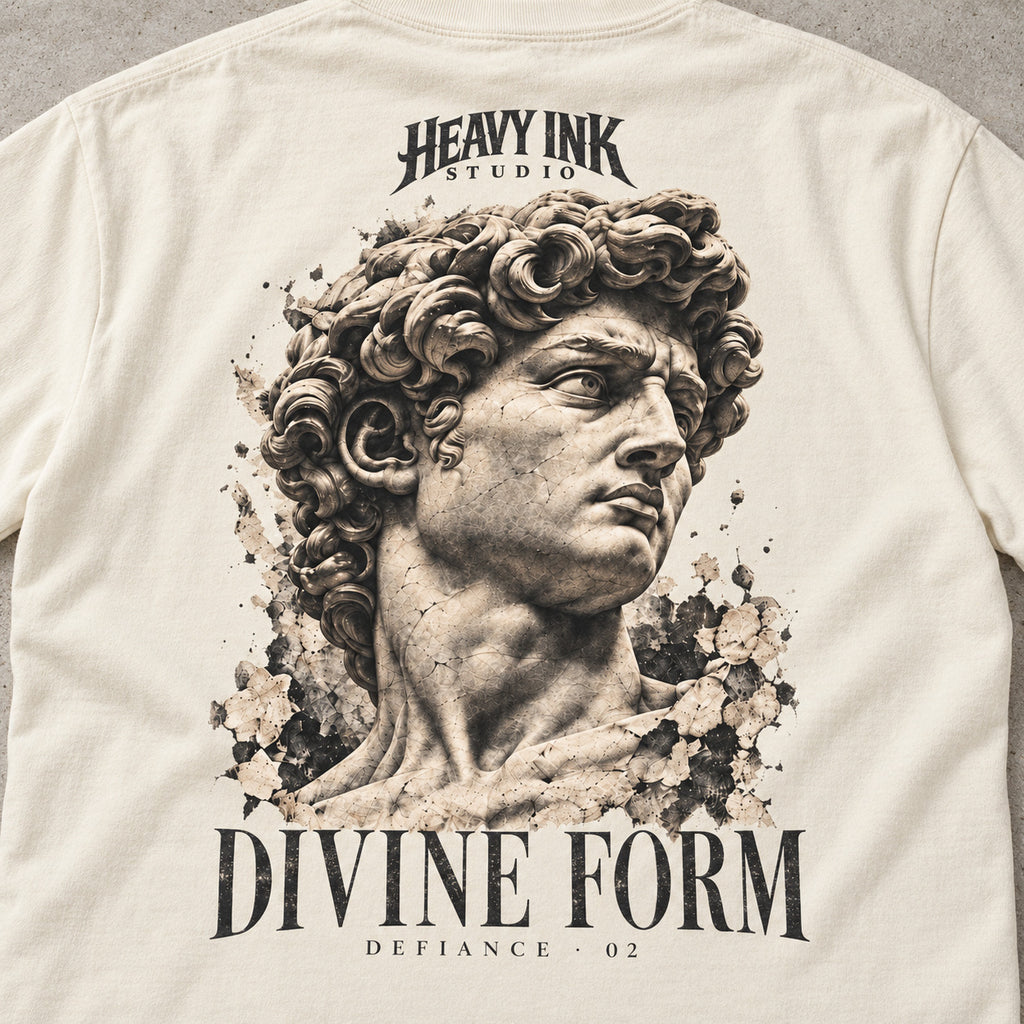 Defiance No. 02 by Heavy Ink Studio in Ivory, close-up of the large back artwork.