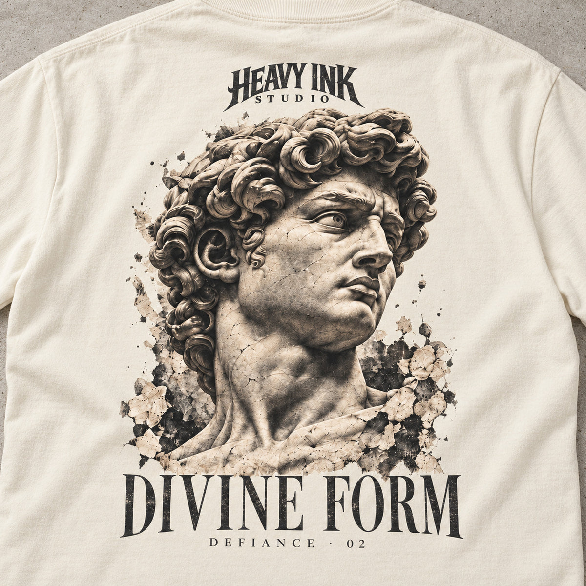 Defiance No. 02 by Heavy Ink Studio in Ivory, close-up of the large back artwork.