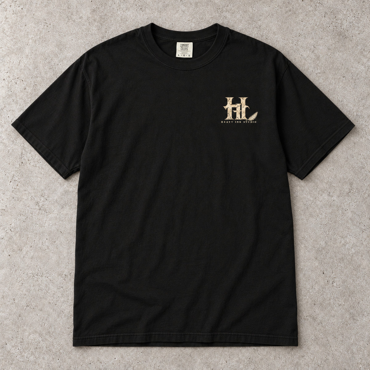 Fallen No. 03 by Heavy Ink Studio in Black, full shirt front view.