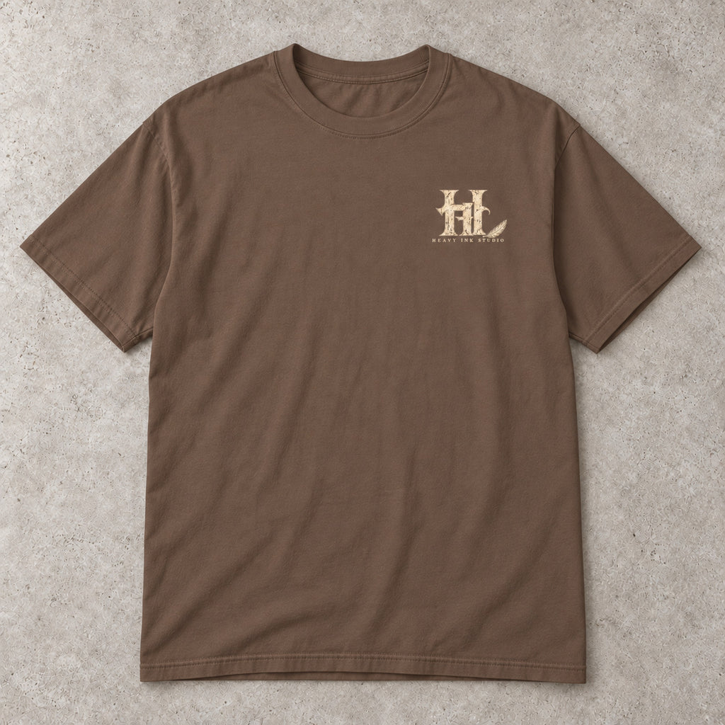 Fallen No. 03 by Heavy Ink Studio in Espresso, full shirt front view.