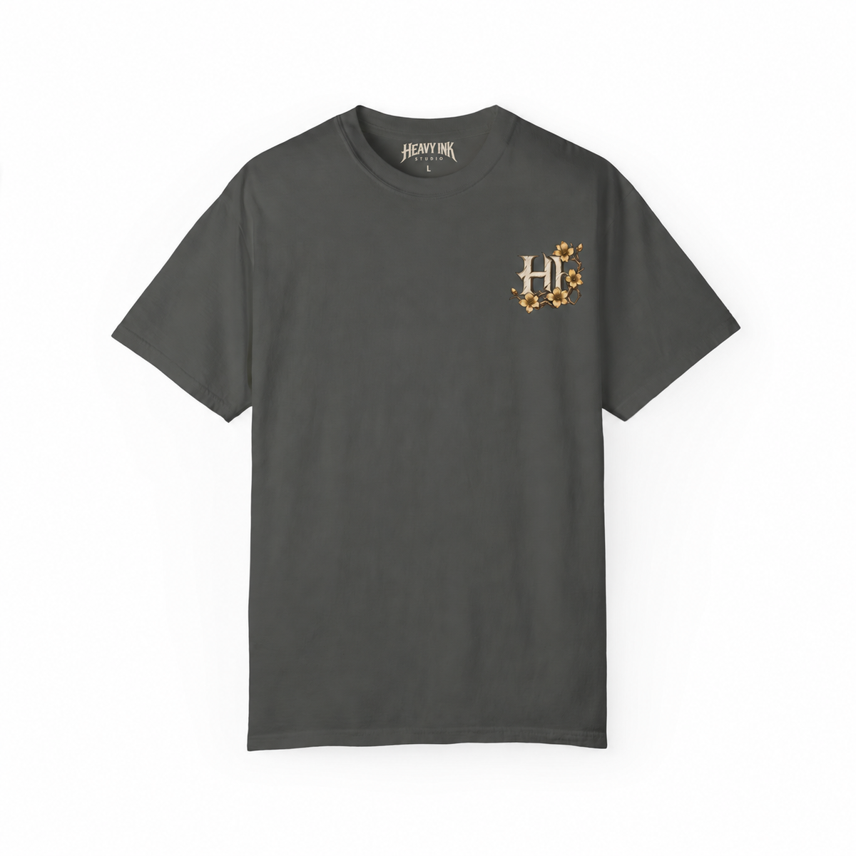 Heavy Ink Koi tee — Pepper Front