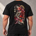 Heavy Ink Koi black tee, close view of full back artwork with face out of frame
