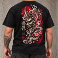 Heavy Ink Oni black tee, close view of full back artwork with face out of frame
